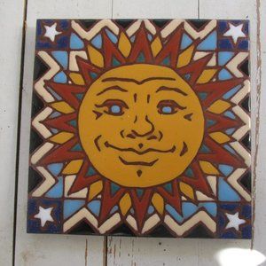 Vintage Rare Ceramic Tile-Trivet Earthtones™ Southwestern 6" "Sun" 1999